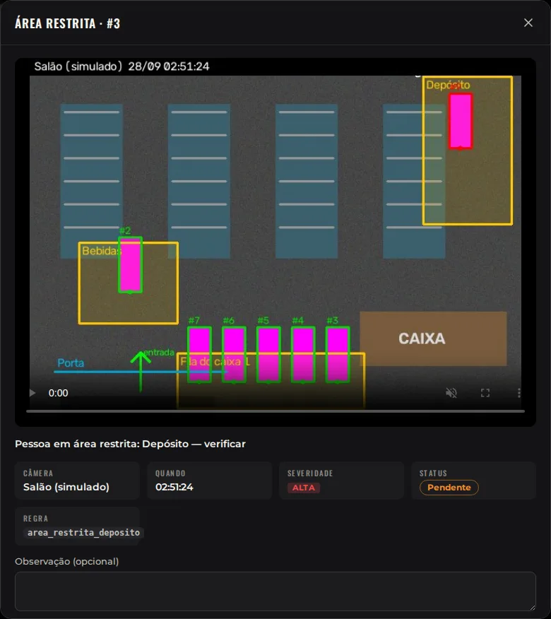 Alerta do AGPAR Monitoramento com vídeo e detalhes para verificação